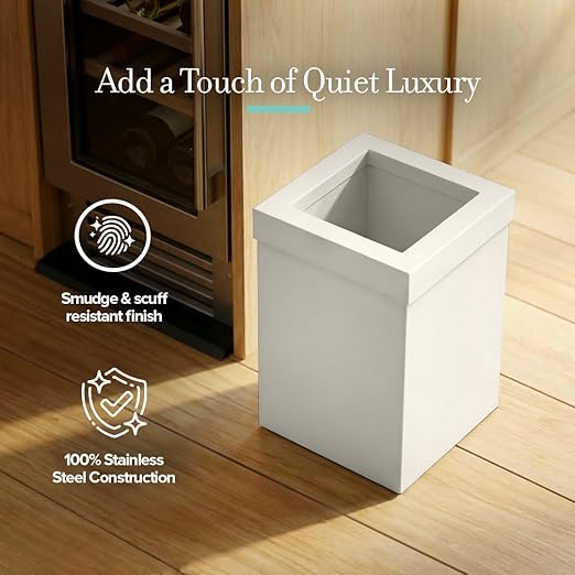 Gatco Small Bathroom Trash Can with Lid, Square 3 Gallon Stainless Steel Wastebasket, Under Sink, Matte Pearl, for Bathroom, Bedroom, Office (1935)