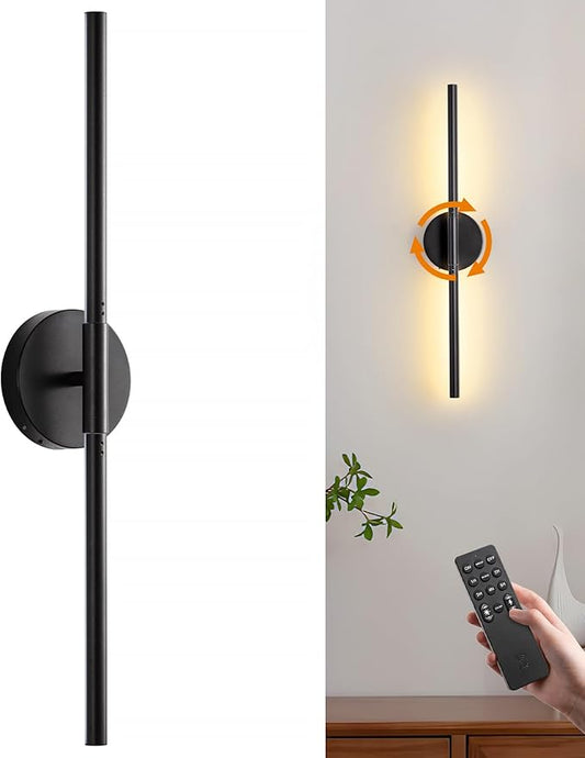 Battery Operated Wall Sconce, Rechargeable Wireless Wall Sconces with Remote, 30 Inch Modern Dimmable Sconce Wall Light, 350° Rotate Wall Lamp for Hallway, Background Wall, Bedroom, Living Room