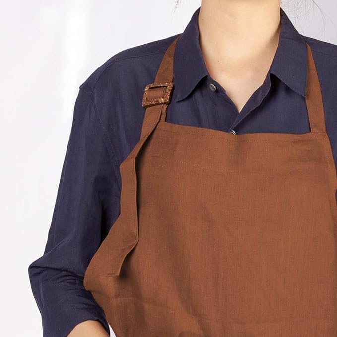 ATLINIA 100% Linen Apron with Buttons Adjustable Bib Apron with Pockets Linen Half Apron Bistro Apron