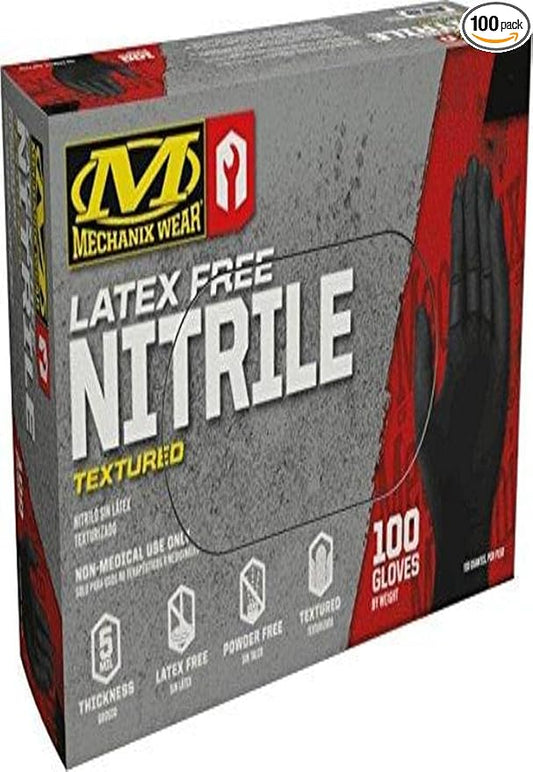 Mechanix Wear D03-05-009-100 - Nitrile Disposable Gloves, Powder Free, Textured - 5 Mil Black (100 Pack)