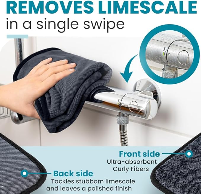 Shiny Wipes Medium Drying Towel, The Original, 12x16in/30x40cm, Ultra Absorbent Twisted-Loop Design, Streak-Free Towel Cloth for Shower, Household, Car, No Streaks or Limescale (4 Towels)