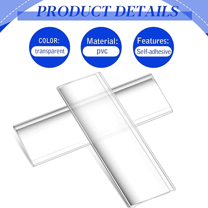 Yexiya 300 Pieces 3 x 1 Inch Self Adhesive Label Holders with Paper Label Inserts Clear Shelf Tag Label Holders Plastic Price Tag Holder for Supermarket Library Bookshelves Mailbox Storage Bins