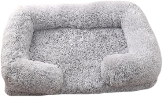 Orthopedic Dog Bed for XL Dogs - Washable Memory Foam Pet Sofa, Fluffy Plush Rectangular Bed, Waterproof Anti-Anxiety Couch, Light Gray, XL