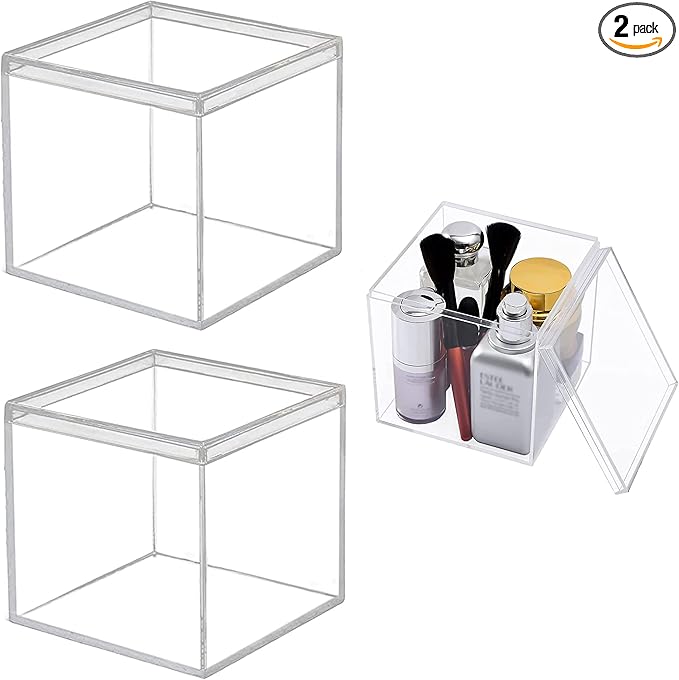 KissYou Acrylic Box Clear Boxes with Lids 2 Packs Display Case Christmas Party Decoration Plastic Square Cube Candy Boxes