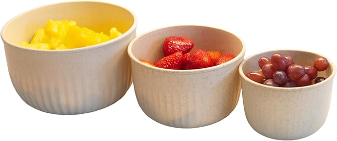 Set of 3 Bowls with Lids - Microwave, Freezer, and Fridge Safe Nesting Mixing Bowls - Eco-Conscious Kitchen Essentials by Classic Cuisine (Beige), S, M, L