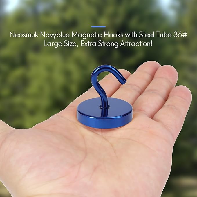 Neosmuk Magnetic Hooks, Heavy Duty 170lb Strong Magnets for Cruise Cabins, Ship Essentials, Large Metal Hooks for Hanging on Fridge(Navyblue,Pack of 4)
