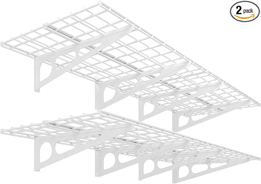 FLEXIMOUNTS 2-Pack 2x6ft 24-inch-by-72-inch Wall Shelf Garage Storage Rack Floating Shelves, 1200 lbs Load Capacity, White, Classic Series
