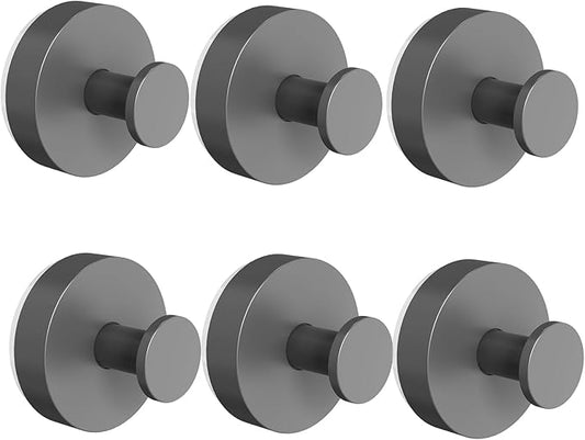 Vacuum Suction Cup Hooks for Shower 6 Pack, Heavy Duty Aluminum Alloy Towel Hooks for Bathroom Kitchen Glass Tile Wall No Drill Removable Robe Loofah Coat Suction Hooks Hanging-Space Grey