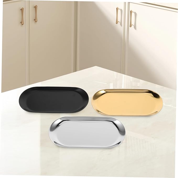 STOBAZA 3pcs Stainless Steel Tray Nordic Style Home Storage for Jewelry Snacks Cosmetics Dish for Living Room Bedroom Kitchen Decor
