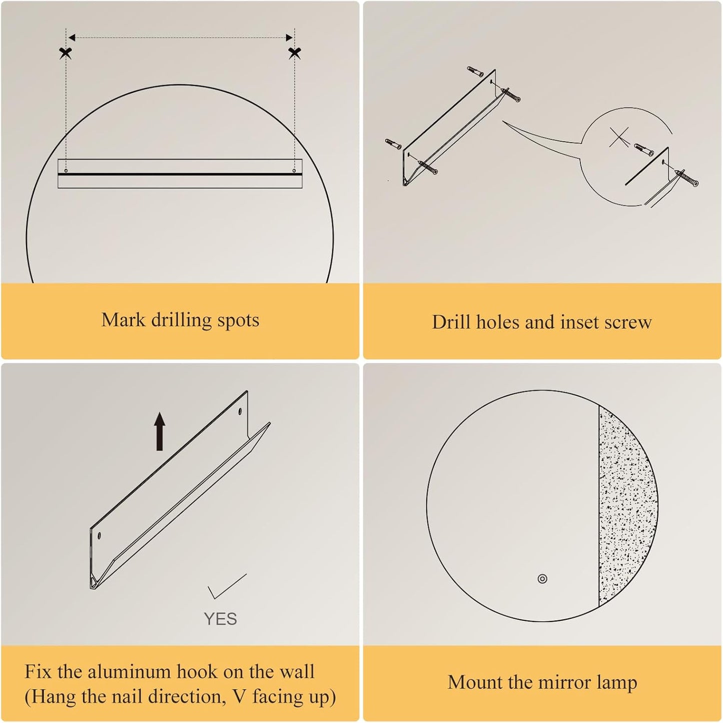 ONEWISH LED Wall Sconce, Dimmable Mirror Wall Lamp,16.93 inch Round Wall Lights for Bedroom with Memory Function, Wall Lamps for Living Room Entryway, Bronze