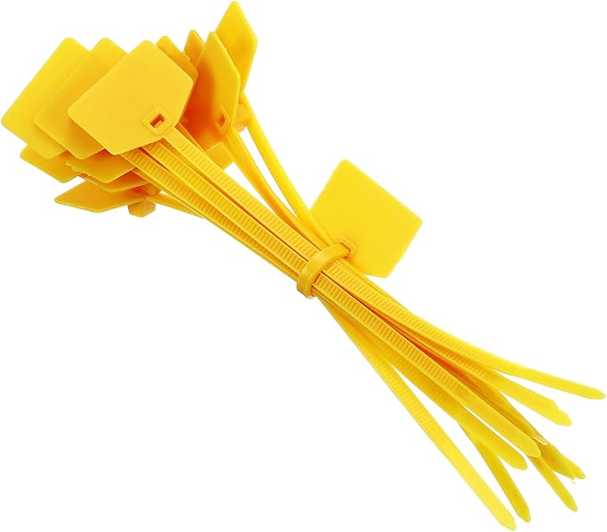 MECCANIXITY 100Pcs 6 Inch Waterproof Shipping Tags 0.16" Nylon Writable Hanging Tag Self Locking Labels Zip Tie Wraps for Indoor and Outdoor, Yellow