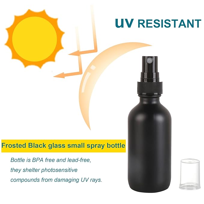 Frosted Black Glass Small Spray Bottle 2 oz 48 Packs,Fine Mist Sprayer Small Clear Bottles,Refillable Containers mini spray bottles for Cleaning Solutions and Skin Care (Frosted Black 48pcs)