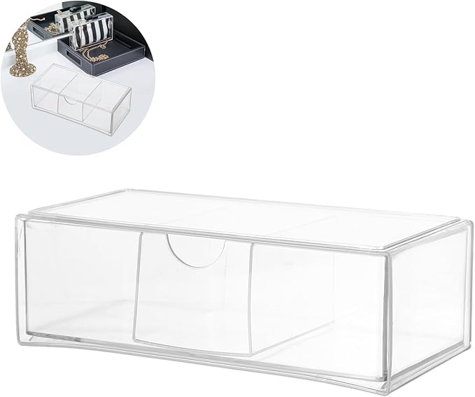 DOITOOL Acrylic Hair Tie Organizer Box with 3-grids Drawer Type Storage Container Stackable Hair Bands Organizer for Bathroom Vanity and Desktop Makeup Storage