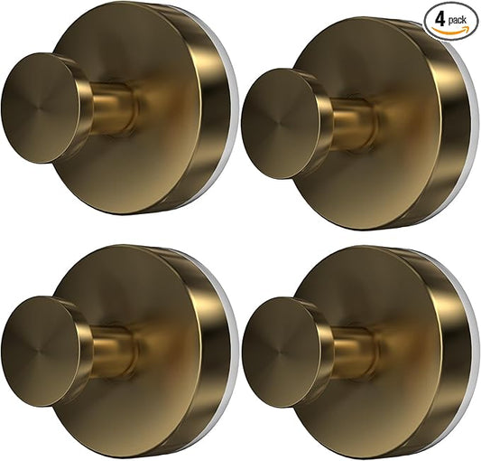 Suction Cup Hooks for Shower, 4 PCS No-Drill Towel Holder for Bathrooms Wall, Glass Door, Mirror, Tiles, Kitchen, Hold Robe & Wreath, Hanging up to 15 lbs – Waterproof & Rustproof, Loofah-Gold