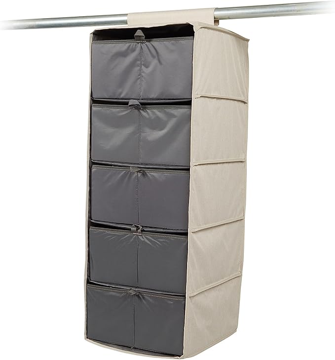 Covermates Keepsakes Hanging Closet Organizer Set - Heavy Duty Material, Sturdy Interior Shelves, Includes Trays with Dividers - Closet Storage, Beige Heather