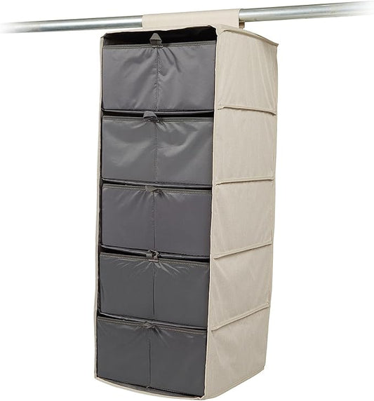 Covermates Keepsakes Hanging Closet Organizer Set - Heavy Duty Material, Sturdy Interior Shelves, Includes Trays with Dividers - Closet Storage, Beige Heather