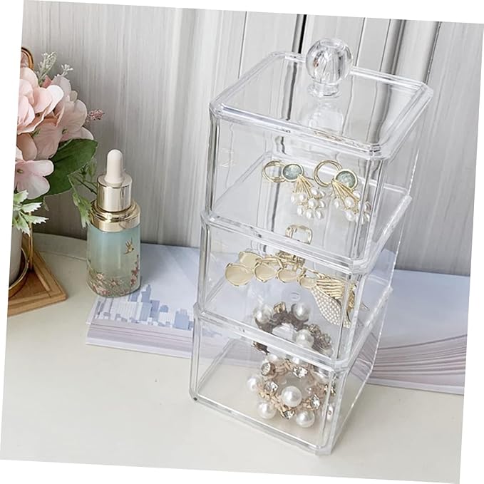 Clear Makeup Remover Storage Box with Lid Acrylic Cotton Pad Organizer for Bathroom Vanity and Cosmetic Display Case 9.05X3.62X3.62 Inches