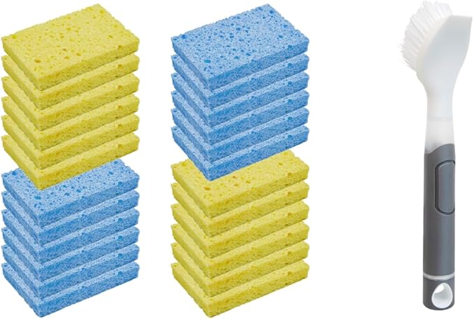 24 Pack Durable Kitchen Sponges and Dish Soap Brush with Soap Dispenser for Dishes, Pans, Sink, Pots