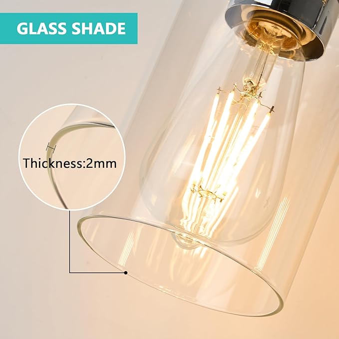 Bathroom Light Fixtures Wall Sconce Light with Clear Glass Chrome 3 Lights Bathroom Lighting Over Mirror Vanity Lights for Living Room,Bedroom,Restroom,Hallway E26 Base