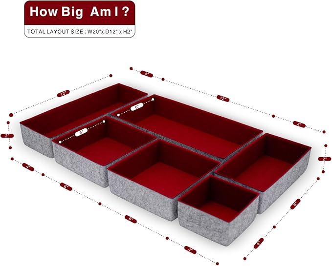 Welaxy Deluxe drawer organizers multi-purpose storage box junk bins for office home kitchen bedroom bathroom nightstand holder chic room decor quiet luxury 6-piece (Maroon)