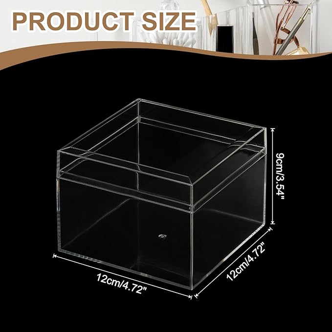 Acrylic Box with Lid, 4.72 x 4.72 x 3.54 in Acrylic Display Case Plastic Square Cube Container Storage Holder Stackable Bins for Cosmetic Collectible Candy Jewelry(2 Pack, Clear)
