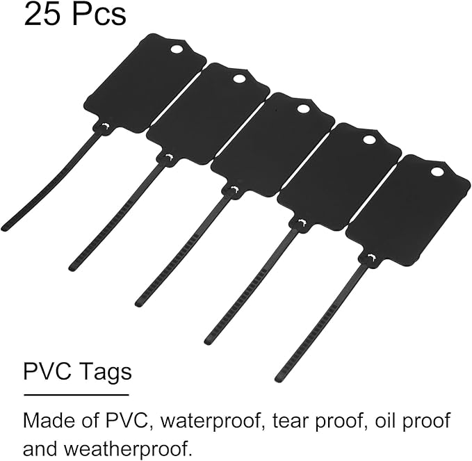 MECCANIXITY Plastic Tags, 1.5x2.5 Inch Black, 25 Packs