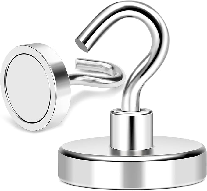 MIKEDE Magnetic Hooks Heavy Duty, 170LB+ Rare Earth Neodymium Magnet Hooks with Epoxy Coating, Extra Strong Cruise Hooks for Hanging, Magnetic Hook Hanger for Cabins, Grill, Garage - 6 Pack