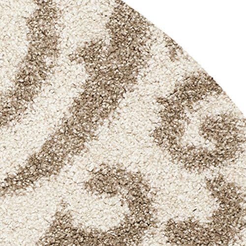 SAFAVIEH Florida Shag Collection Area Rug - 6'7" Round, Cream & Beige, Damask Design, Non-Shedding & Easy Care, 1.2-inch Thick Ideal for High Traffic Areas in Living Room, Bedroom (SG462-1113)