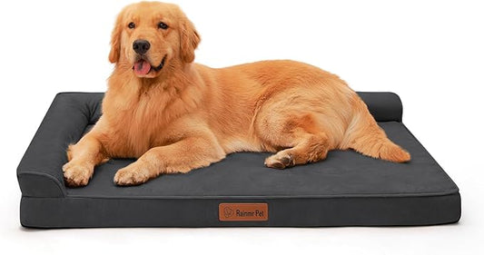Orthopedic Dog Beds Large Sized Dog, Memory Foam Pet Bed for Large Dogs, Removable and Washable Microsuede Cover, TPU Waterproof Liner, Nonskid Bottom, 44x32x6 Inches, Dark Grey