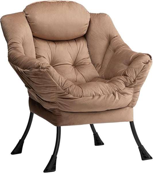 HollyHOME Lazy Chair with Armrest and Side Pocket, Comfy Accent Lounge Chair,Leisure Sofa Armchair for Living Room, Bedroom, Dorm, or Small Spaces, Oversized Reading Sofa Chair,Velvet Taupe Brown