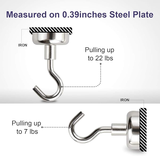 E BAVITE Magnetic Hooks, 30Lbs Magnet Cruise Hook Neodymium Magnets for Refrigerator, Grill, Towel, Indoor Hanging, Home, Kitchen, Workplace, Office and Garage - 28 Pack, Silvery