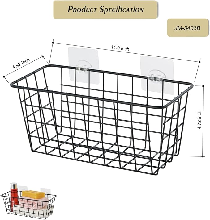 5 Pack Hanging Storage Basket, Bathroom Basket, Household Goods, with Traceless Tape, no Drilling, for Cabinet Storage, Kitchen, Bathroom, Storage Room,Black