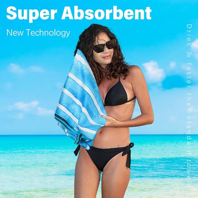 Microfiber Lightweight Thin Beach Towel Sand Free Quick Dry Absorbent Compact Towels for Swimming Pool Camping Beach Accessories Large Easy Pack Travel Things for Vacation Essentials Gift
