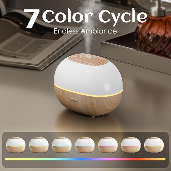 100ml Mini Essential Oil Diffuser, Portable Aromatherapy Diffuser with Warm Light, One-Button Control, Auto Shut-Off, Quiet Ultrasonic Mist for Home, Travel, Yoga, Meditation (Wood Paint)