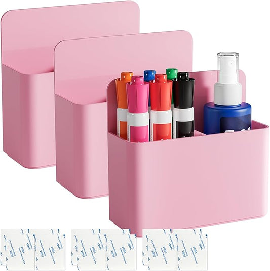 3 Pcs Magnetic Pen Holder, Magnetic Dry Erase Marker Holder, Wall Marker Pencil Holder for Fridge, Whiteboard Marker Holder for School, Office, Home, Locker Accessories (Pink)