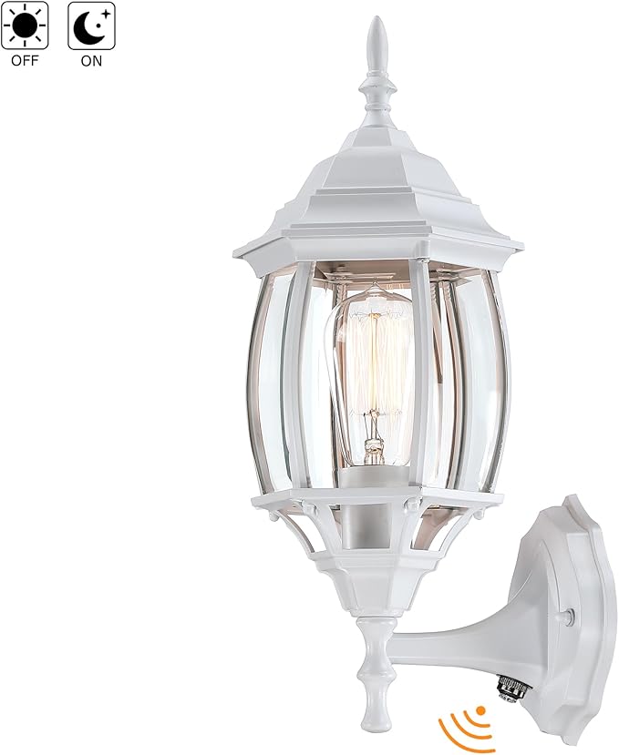 2 Pack 16.8in White Porch Lights Dusk to Dawn, Sensor Wall Sconce White Outdoor Light Fixture for House, Dusk to Dawn Exterior Wall Light for Porch Front Door Garage, E26