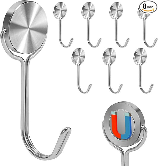 Magnetic Hooks Heavy Duty Magnets Hooks for Refrigerator Grill Toolbox Outdoor,Cruise Essentials Camper Accessories,8pack（Silver,0.9in-1 15Lbs）