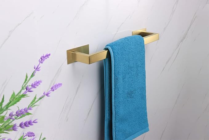Bathroom Towel Bar Self Adhesive, No Drilling Towel Rack Easy to Install,Hand Towel Holder Made of Premium Stainless Steel Sticky on Hand Towel Hanger for Kitchen, Toilet.(16IN, Gold)
