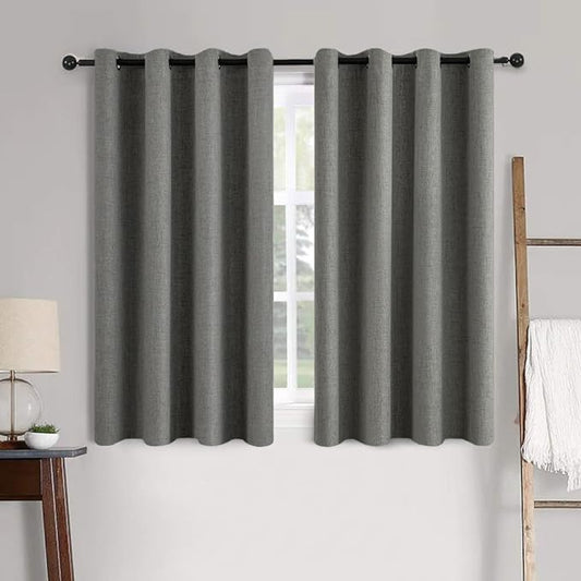 MIULEE Linen Texture Curtains for Bedroom Solid 100% Blackout Thermal Insulated Dark Grey Curtains Grommet Room Darkening Drapes Luxury Decor for Living Room Nursery 52x54 Inch (2 Panels)