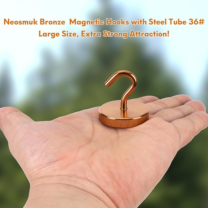 Neosmuk Magnetic Hooks, Heavy Duty 170lb Strong Magnets for Cruise Cabins, Ship Essentials, Large Metal Hooks for Hanging on Fridge(Bronze,Pack of 4)