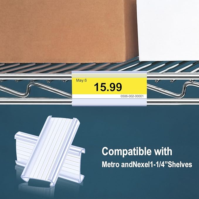 Lenink 30Pcs Wire Shelf Label Holders,Plastic Wire Rack Label Holder,Compatible with Metro 1-1/4in Shelves,Label Area 3in Lx1.25in H (Label Paper Insert Included)
