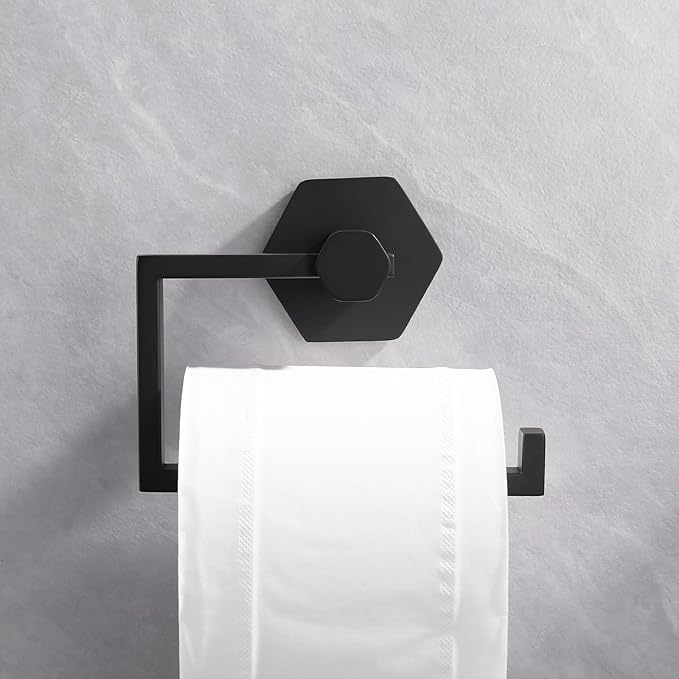 GERZWY Bathroom 2-Piece Accessory Set SUS 304 Stainless Steel Toilet Paper Holder Towel Ring Wall Mount, Matte Black
