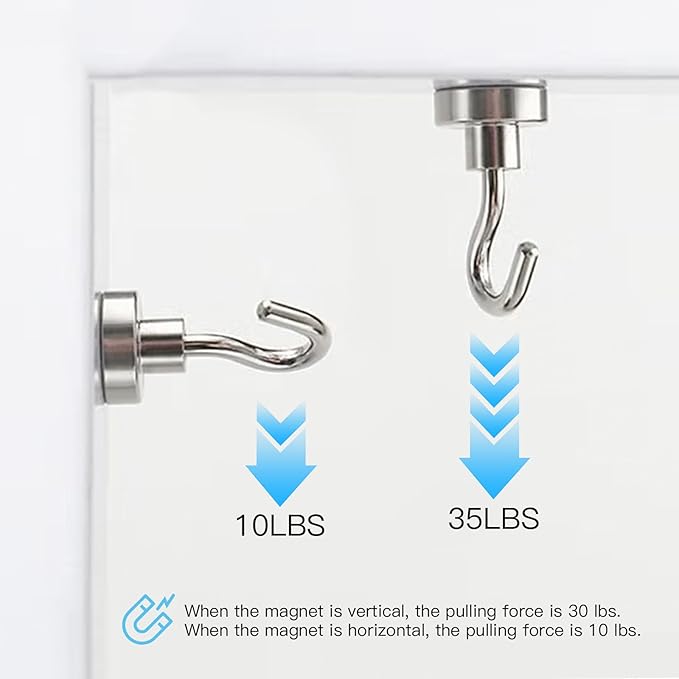 Magnetic Hooks, 35lbs Magnet Hooks Strong Magnets Refrigerator Fridge for Classroom Beach Vacation Kitchen Grills Home 10 Pack(Silver)