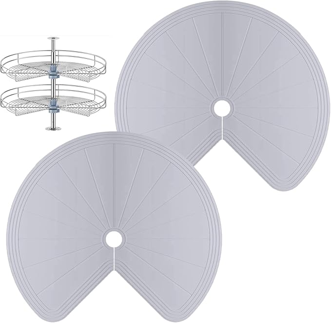 Lazy Susan Silicone Shelf Liner – Non-Slip Dual Tier Pie Cut Lazy Susan Liners for Kitchen Cabinet, 2PCS Set – Waterproof, Heat-Resistant & Anti-Slip Organizer Mat (Grey, 27 Inch)
