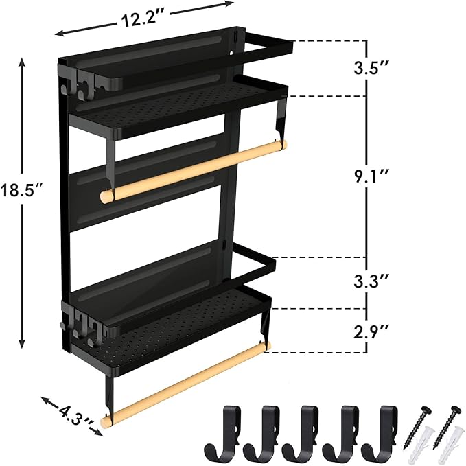 Paper Towel Holder with Shelf, 2-in-1 Magnetic Shelf, Heavy Duty Rustic Paper Towel Holder with 5 Removable Hooks, Tissue Holder for Tool Shed, Garage, Workbench, Kitchen, Craft Room, or Laundry Room