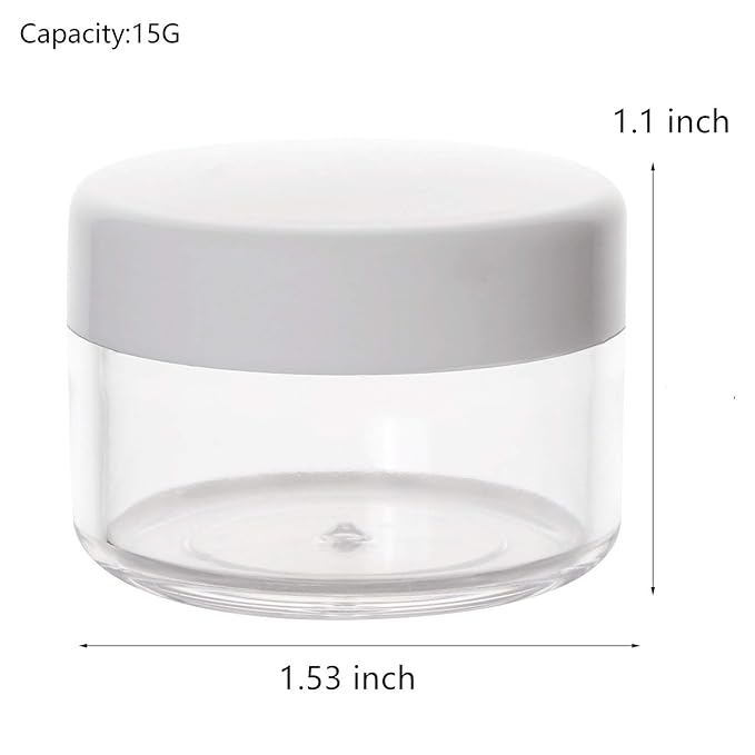 100 Count Empty Makeup Jars 15g Cosmetic Containers with Lids Leak Proof Sample Containers Refillable Plastic Containers - White