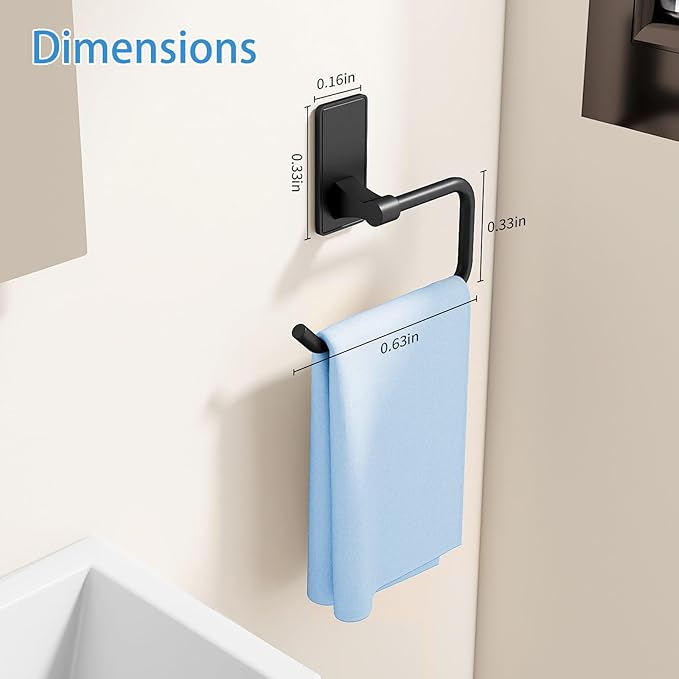 2-Piece Towel Ring, Adhesive Hand Towel Holder for Bathroom, Modern Style Towel Hangers Wall-Mounted Hand Towel Rack for Bathroom, Matte Black