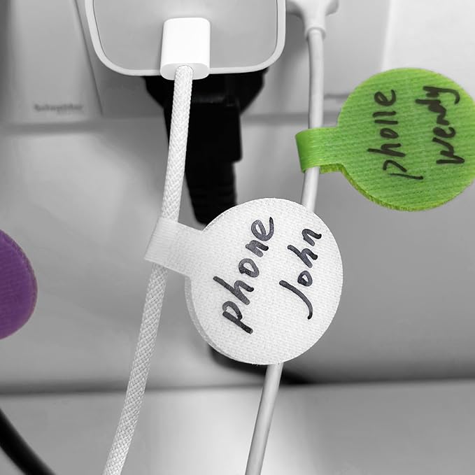 32 Pcs Write On Wire Labels - White, 1.3'' Diameter for Cable Management