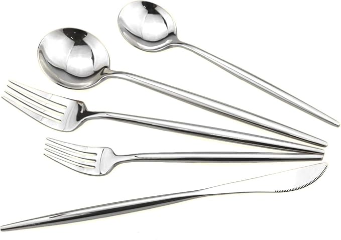 Gugrida Portable Silverware Set - 20-Piece Flatware Cutlery Set - 18/10 Stainless Steel - Mirror Polishing Silver - Travel Elegant Modern Utensils - Service for 4 Include Steak Knife Dinner Fork Spoon