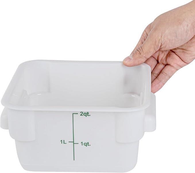 Restaurantware Food Storage Container 10 Pack of 2 qt Plastic Kitchen Storage Bin with Volume Markers Space-Efficient Design Dishwasher-Safe Polypropylene White